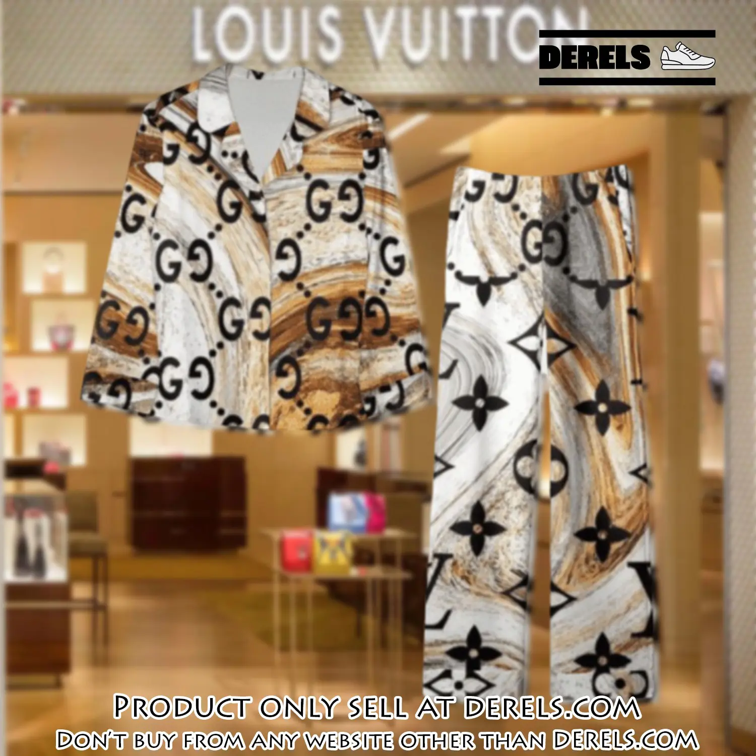 Trending luxury lv satin pajama set pjs1071 dr3419572